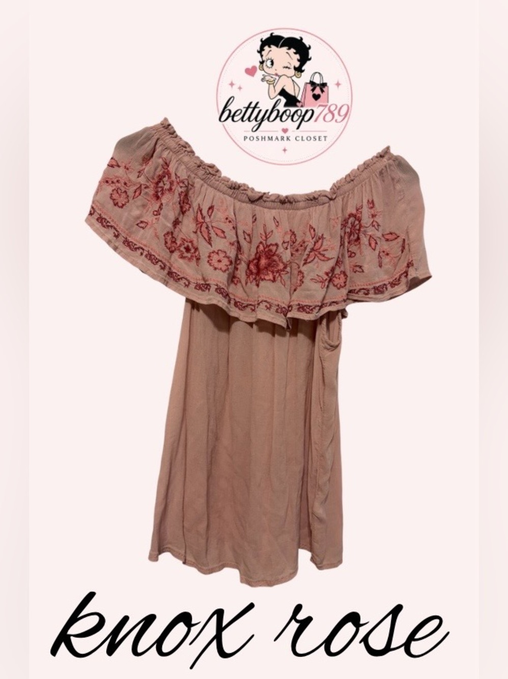 Knox Rose Blush Pink Off-Shoulder Embroidered Tunic